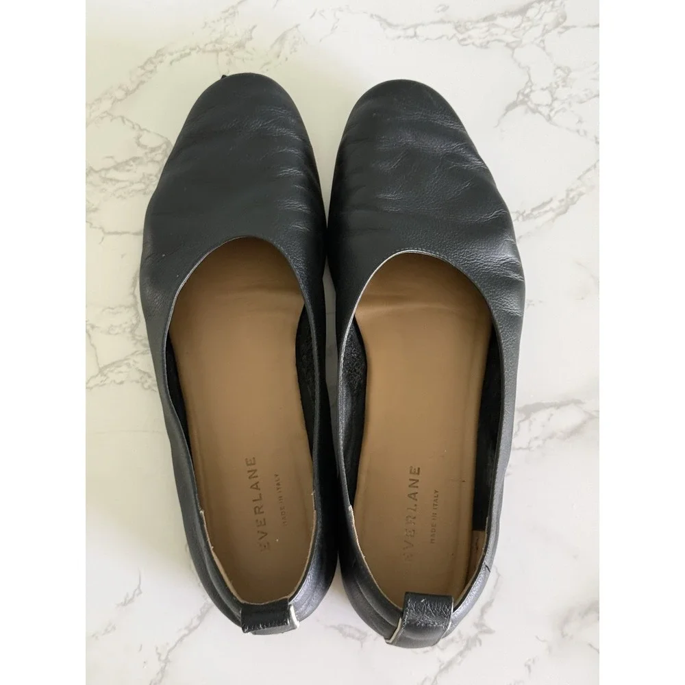 EVERLANE The Day Glove Flats Size 10 in Black Leather Shoes Vented Arch Support